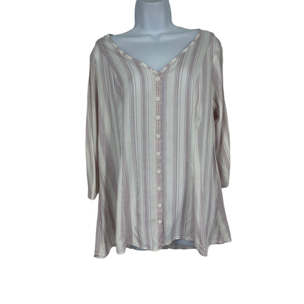 Torrid Lilac & Ivory Stripe‎ Stretch Challis Tunic Blouse Size M